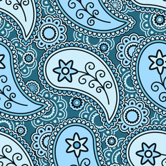Blue paisley seamless pattern