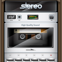Vector retro Stereo Radio Cassette Recorder close-up