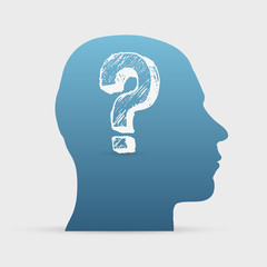 Human head with hand drawn question mark icon