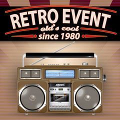 Retro Party Brochure with Vintage Stereo Radio Cassette Recorder