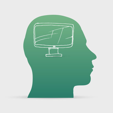 Human head with hand drawn smart tv icon