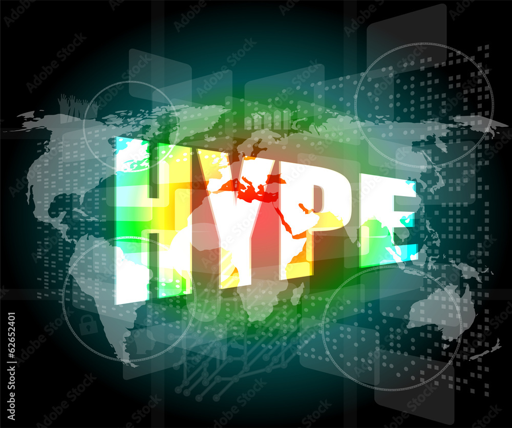 Poster hype word on digital screen background with world map