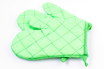 Green oven glove on isolated white background