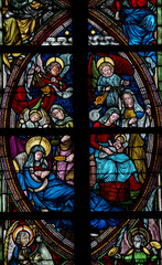 Fototapeta premium Nativity: birth of jesus in stained glass