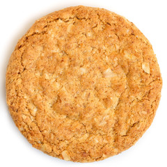 Single whole golden oat biscuit. Shot from above. - obrazy, fototapety, plakaty