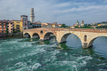 Naklejka premium Ponte Pietra bridge, Verona, Italy