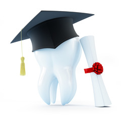 graduation cap tooth diploma dentist on a white background