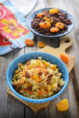 Oriental cuisine - pilaf with dried fruits