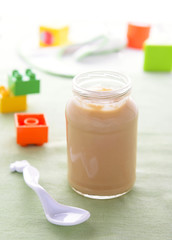 Pear puree in jar for baby nutrition