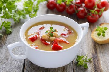 Soup from chick-peas and vegetables