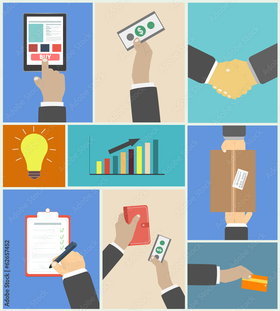 Poster set of business hands action concepts
