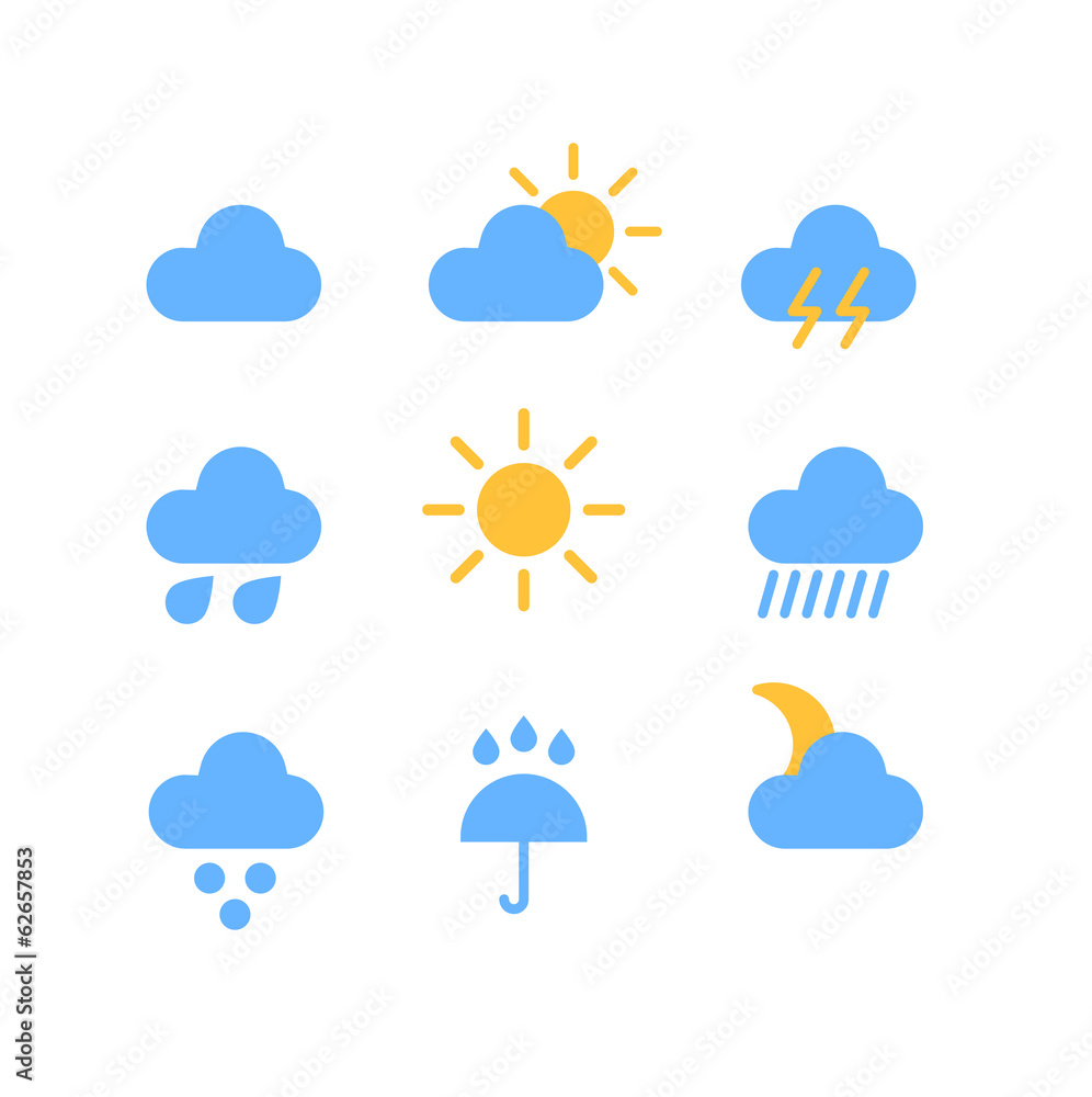 Wall mural weather forecast color web icons collection