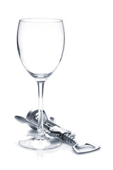 Wine glass and corkscrew