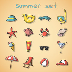 Summer vacation travel icons set