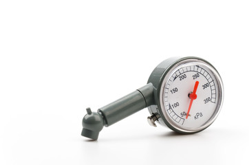 Tire pressure gauge isolated white background