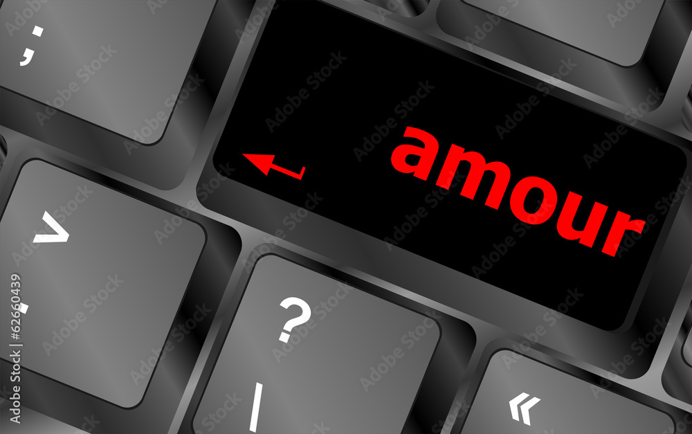 Poster computer keyboard with amour word on enter button