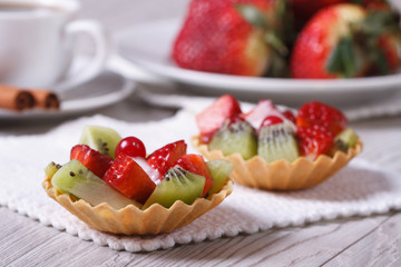 fruit tartlets with strawberries and kiwi closeup