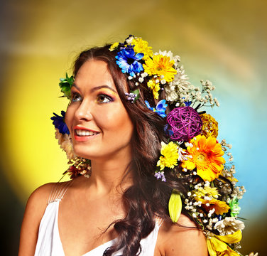 Woman  with flower hairstyle.