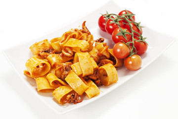 sauced pasta with squid