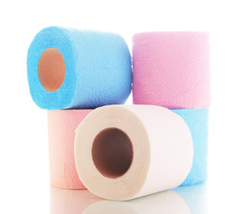 Colorful toilet paper rolls isolated on white