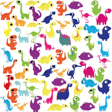 A Vector Cartoon Cute And Colorful Group Of Dinosaurs