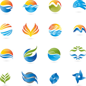 Logo, 3D, Zeichen, Blätter, Vektor, Wellen, Sonne