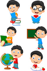 Happy school children cartoon collection set