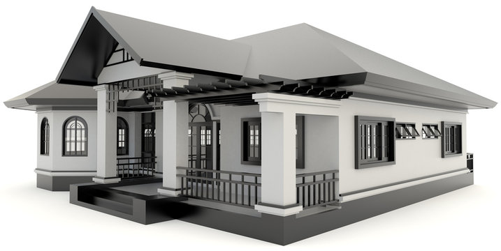 3D black vintage house exterior design in isolated background