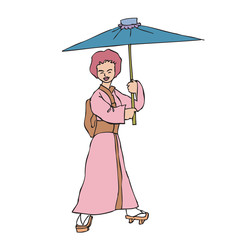 Japanese in Kimono holding umbrella
