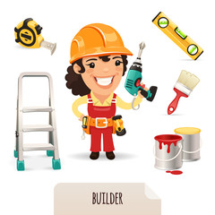 Obraz na płótnie Canvas Female Builders Icons Set