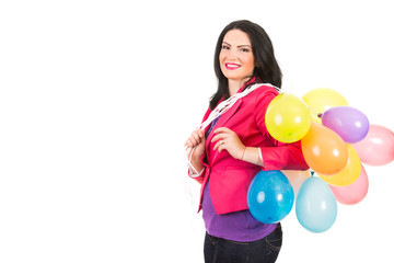 Happy woman with colorful balloons