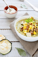puree soup with courgettes and herbs