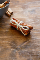 cinnamon sticks tied with rope