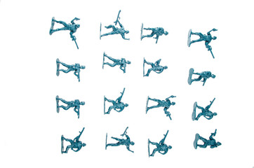 toy blue and pink soldiers on a white background