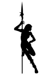 Striptease silhouette of warrior woman