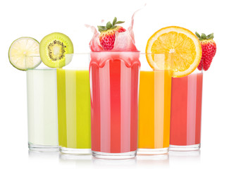 tasty summer fruit drinks in glass with splash