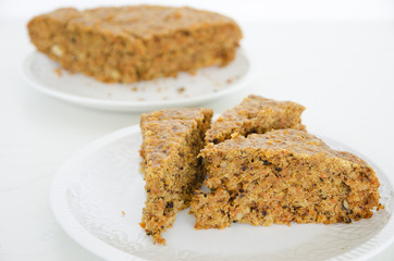 Homemade carrot cake, sliced cake