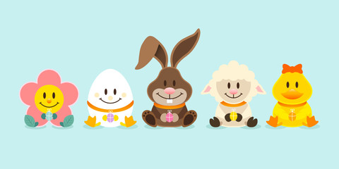 Bunny & Friends Eggs Retro Pastel