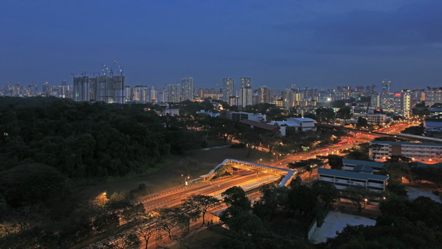 Singapore Public Housing and Freeway Light Trails Time Lapse