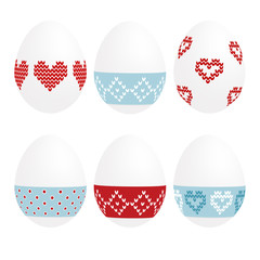 Cute set of painted easter eggs, knitted design, vector
