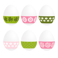 Cute set of painted easter eggs, spring floral design, vector