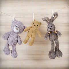 Drei Teddys an der Wäscheleine