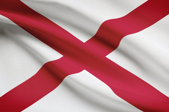 Series of ruffled flags of US states. State of Alabama.