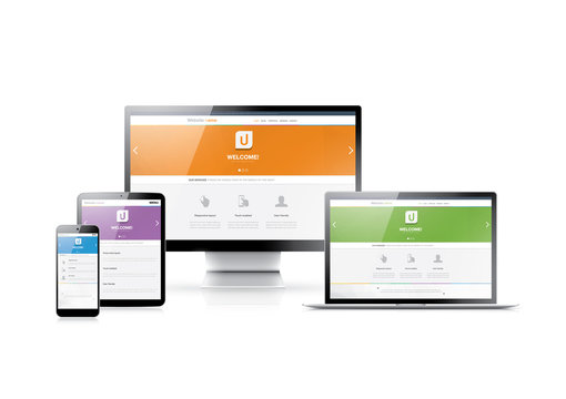 Responsive web development in flat website styles in four colors