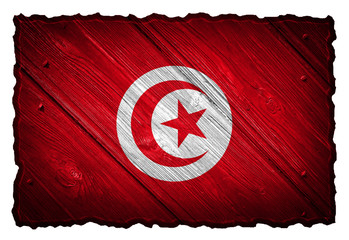 Tunisia flag painted on wooden tag