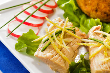 Filetto di tonno, close-up, fuoco selettivo