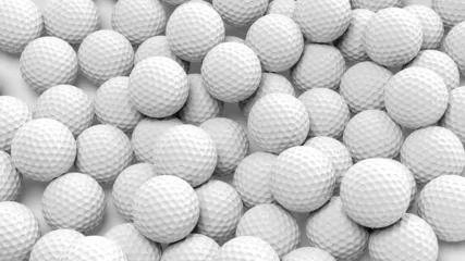 Fototapeten Viele Golfbälle zusammen Nahaufnahme isoliert auf weiß © viperagp