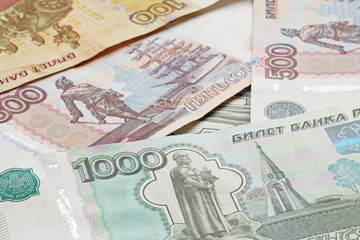 Obraz na płótnie Canvas bliska, sterty banknotów Federacji Rosyjskiej
