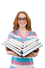 Young student with books isolated on white