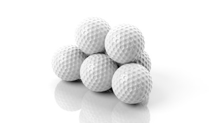 Golf ball in stack isolated on white